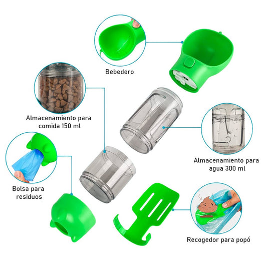 Botella para Mascotas Portátil 4 en 1 Multifuncional